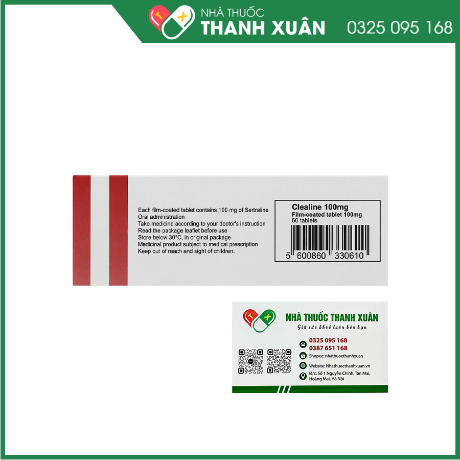 Clealine 100mg điều trị triệu chứng trầm cảm, rối loạn cưỡng bức ám ảnh (OCD), rối loạn hoảng loạn, rối loạn stress sau chấn thương (PTSD)